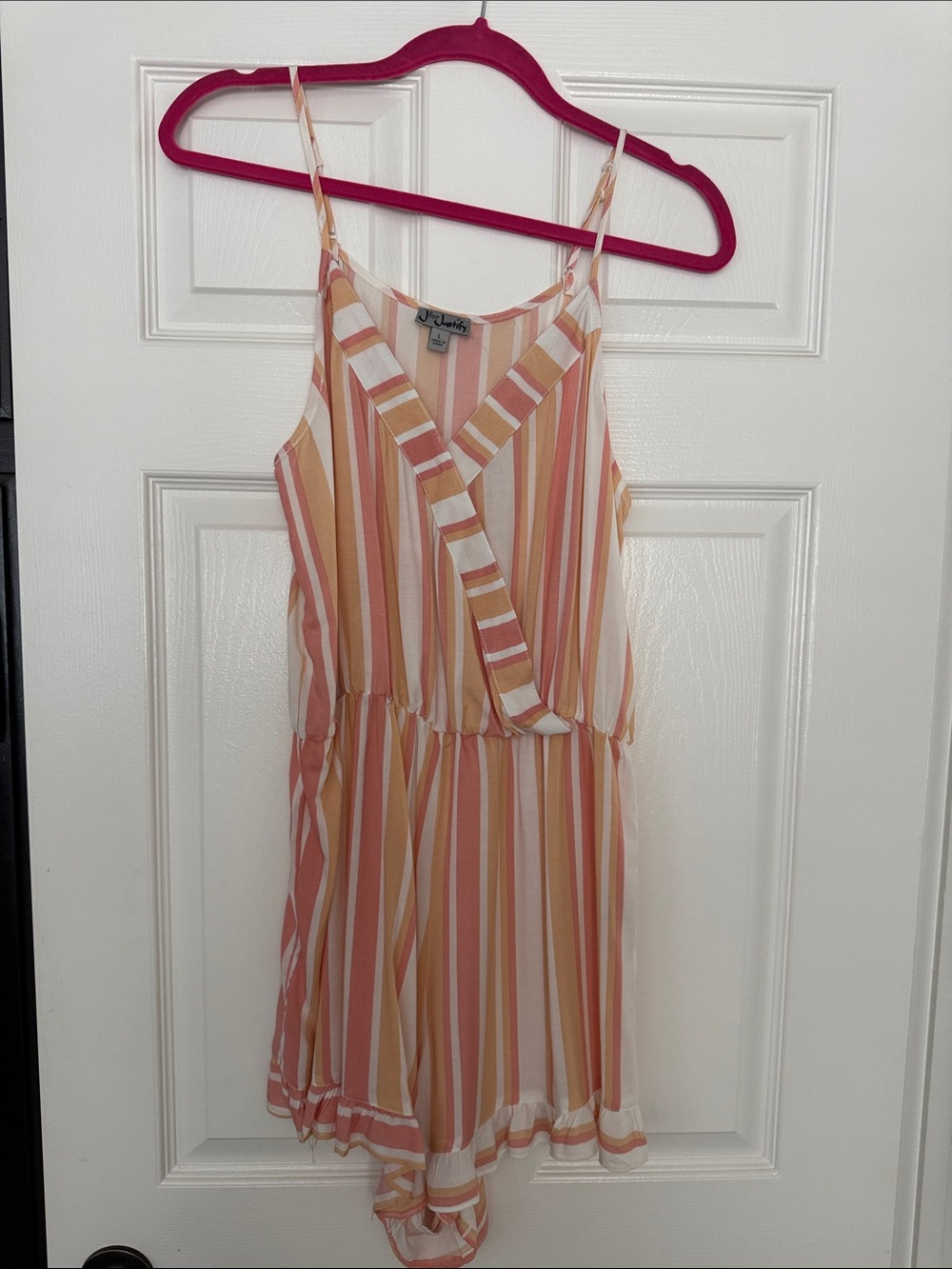 Striped Sleeveless Summer Dress in Peach, White & Mustard Romper brand new